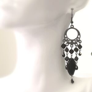 NEW Goth black beaded chandelier shoulder duster earrings